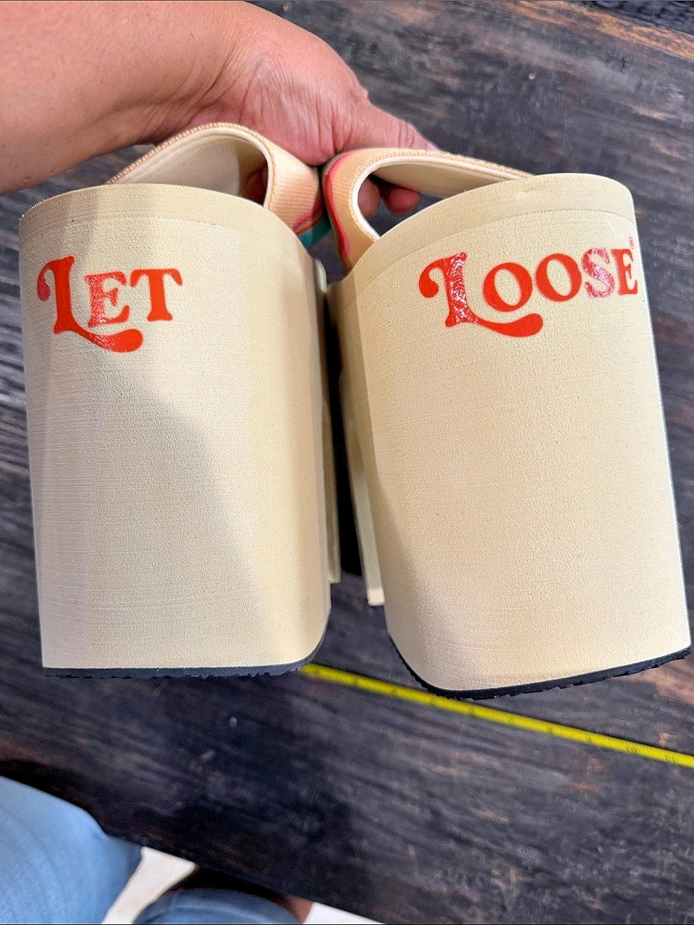 Let Loose Sh*t Shoes Platform Shoes in Cream & Blue Like New small W5-8M3.5.6.5
